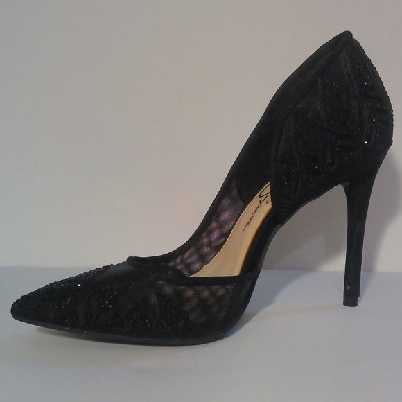 JESSICA SIMPSON 7 BLACK MESH SPARKLY RHINESTONE STILETTO HEELS holiday Christmas - Picture 8 of 16